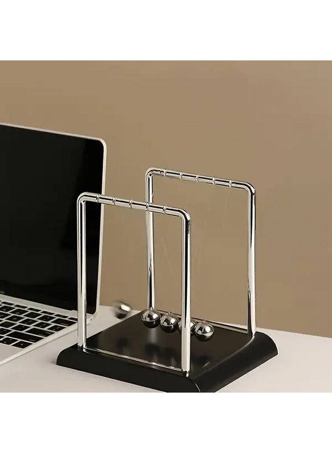 Black Newton Cradle Metal Ball Physics Science Toy Educational Desktop Decor - Image 1